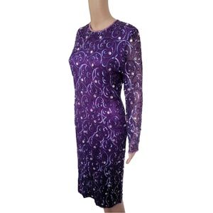 80s Purple Sequin Beaded Dress Cocktail Party XS
